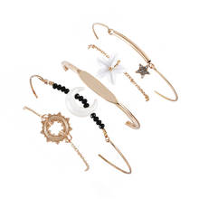 5 pçs/set moda ouro boêmio flor lua estrela pulseiras pulseiras conjunto vintage multicamadas manguito pulseira para mulheres jóias presentes 2024 - compre barato