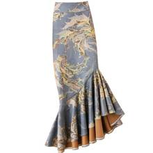 Retro hot gold fishtail skirt women autumn winter high waist suede skirt printed package hip trumpet skirt plus size 4XL 2024 - buy cheap