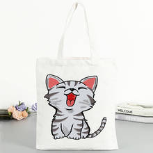 Белая сумка на плечо на молнии, многоразовая, Эко хлопок парусина, сумочка, милый кот, принт, Женская вместительная сумка для покупок, bolsa feminina 2024 - купить недорого