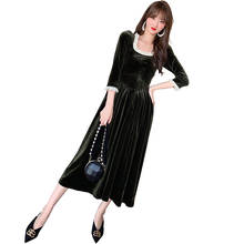 Vestido elegante informal de terciopelo para mujer, prenda de manga tres cuartos, estilo Hepburn, para otoño 2024 - compra barato