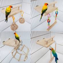 Wooden Bird Perches Cage Toys Hamster Play Gym Stand with Wood Swing Rattan Ball 2024 - buy cheap