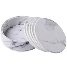 6 Pcs Coasters Marble Pu Leather Round Heat Insulation Table Placemat Drink Coasters Cup Mats For Home Table Kitchen Decor 2024 - buy cheap