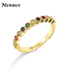 NEWBUY 2022 Fashion Rainbow Color CZ Stone Ring For Women Girl Gold Color Open Ring Wedding Jewelry Promise Gift 2024 - buy cheap
