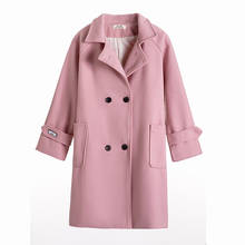 Casaco de lã de inverno feminino, jaqueta longa coreana rosa, quente, elegante, grossa de lã, casaco de cashmere, casaco vintage longo, capa feminina 2024 - compre barato