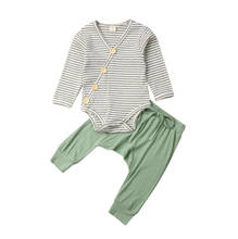 Conjunto de roupas para bebê recém-nascido menino, 2 peças, listrado, manga longa, macacão, calça, trajes 2024 - compre barato