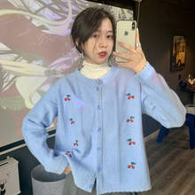 Lazy Loose Cherry Cardigan Sweater Women's Sweaters Japanese Kawaii Ulzzang Vintage Female Korean Harajuku Clothing For Women 2024 - buy cheap