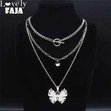 3PCS Punk Hip Hop Stainless Steel Layer Necklace Silver Color Butterfly Necklaces Chain Jewelry chaine acier inoxydable NXS03 2024 - buy cheap