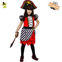 QLQ Girl Pirate Dress Costume Girl Halloween Fancy Dress Party Kids Stripe Pirate Cosplay Costume with Skeleton Hat 2024 - buy cheap