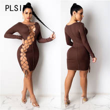 Brown O Neck Long Sleeve Bind Special Design Skinny Mini Dress Sexy Tight Club Party Lady Fashion Dress 2024 - buy cheap