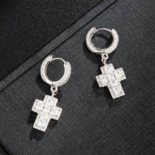 Hip Hop 1Pair Iced Out Baguette Zircon Cross Drop Dangle Hinged Stud Earring Hip Hop Rock For Men Jewelry 2024 - buy cheap