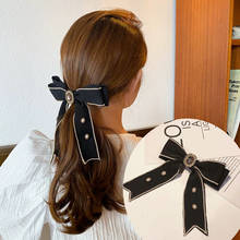 Korean Elegant Ribbon Velvet Bow Hairpins Fabric Hair Clips Crystal Chain Barrettes Women Hairgrips Headpiece Hair Accessories 2024 - buy cheap