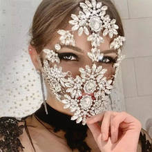 Маска Стразы для женщин, роскошная модная маска для Хэллоуина с листьями и кристаллами, дизайнерская маска для лица, ювелирные украшения для танцев 2024 - купить недорого