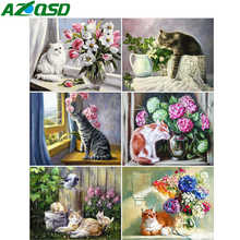 AZQSD-pintura al óleo por números, Kit de pintura a mano de flor de gato, lienzo, arte de pared para el hogar, Animal 2024 - compra barato