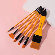 Juego de pinceles de nailon de alta calidad para pintura, 6 uds., pinceles de madera naranja para pintura acrílica, de arte con pegatina 2024 - compra barato