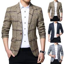 Moda masculina xadrez lapela magro se encaixa blazer casaco um botão terno de negócios padrão xadrez, design clássico, fácil de combinar com 2024 - compre barato