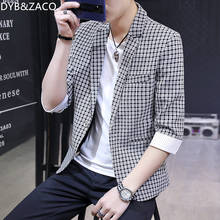DYB & ZACQ-traje medio de verano para hombre, versión coreana, a cuadros finos, manga de siete minutos, traje pequeño Delgado, chaqueta informal a la moda 2024 - compra barato