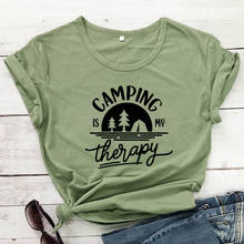 Camiseta de acampada es mi terapia 100% de algodón Unisex, divertida camiseta de acampada informal para mujer, aventura gráfica, Outdoorsy, camisetas de verano 2024 - compra barato