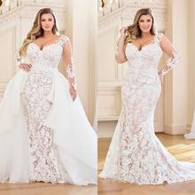 Lace Wedding Dress with Long Sleeves 2021 African Tulle Illusion Mermaid Detachable Skirt Bridal Wedding Gowns Vestido De Noiva 2024 - buy cheap