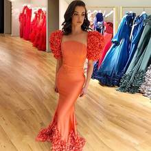 Charming Orange Mermaid Evening Dresses Fuffles Short Sleeves Prom Gowns Formal Women Dresses 2024 - buy cheap
