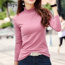 Xisteps Solid Color Turtleneck Long Sleeve T Shirt Women Casual Soft Cotton Warm Elegant Autumn 2020 New Tops 2024 - buy cheap