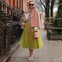 2020 Sunday Style Mid-Calf Tulle Skirt Ruffle Tiered High Waist Women's femme jupes Skirts юбки 2024 - buy cheap