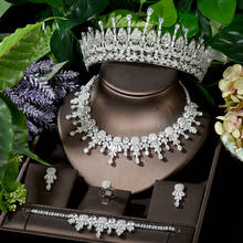 Hibrilhante conjunto de joias de noiva cz, conjunto completo 5 peças, tiara, brinco, colar, pulseira, brinco, conjunto de joias para casamento 2024 - compre barato