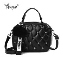 YBYT fashion rivet messenger bags for women plaid PU leather ladies shoulder bags zipper small crossbody bag black mini handbags 2024 - buy cheap