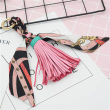 New fashion Key holder Ribbon Bowknot Exquisite PU Leather Tassels Key rings Women Bag Charm Pendant bag silk scarf wholesale 2024 - buy cheap