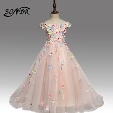 Colorful Appliques Flower Girl Dress HT160 Elegant Boat Neck Off The Shoulder Girls Pageant Dresses Kids Princess Ball Gown 2024 - buy cheap