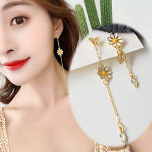 Women's Long Flower Earrings New Wave-shaped Asymmetrical Exquisite Daisy Earrings Beautiful Ear Jewelry Fashion Stud Earrings 2024 - buy cheap