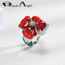 BLACK ANGEL Fashion Handmade Red Enamel Rose Flowers Ring For Women 925 Silver Ruby Gemstone Finger Rings Party Gift Jewelry 2024 - buy cheap
