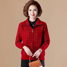 Fall Winter Short Coat Middle-Aged Women's Mink Fleece Jacket Loose OverSize Zipper Cardigan Ladies Plaid Knit Cardigan Outwear 2024 - buy cheap