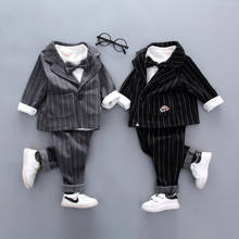 Conjunto de roupa de cavalheiro listrado para meninos, roupas casuais de manga comprida para meninos, roupas para primavera e outono de 1 a 4 anos 2024 - compre barato