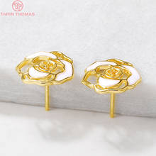 4PCS 10x9MM 24K Gold Color Plated Brass Oil Painting Flower Stud Earrings High Quality DIY Jewelry Making Findings 2024 - buy cheap