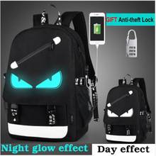 Mochila escolar multifunción con puerto de carga USB y cerradura para niño y niña, morral escolar de Anime luminoso, color negro, novedad 2024 - compra barato