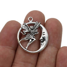 JAKONGO Silver Plated Moon Angel Charm Pendants for Jewelry Making Bracelet DIY Accessories 26mm 5pcs 2024 - buy cheap