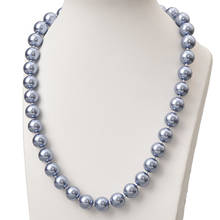 Unique Fashion Blue Pearl Chain Necklace 10mm For Handmade DIY Round Pearl Shell Imitation Necklace 18inch Jewel Wholesale H837 2024 - buy cheap