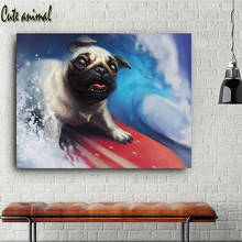 Pintura de diamante redondo cuadrado completo 5D, bulldog francés, perro surfing, mosaico de diamantes de imitación, decoración de bordado de diamantes 2024 - compra barato