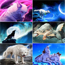 Kit de pintura figura de diamante quadros ponto cruz 5d, completo, mosaico de desenho animais, lua, cachorro lobo 2024 - compre barato