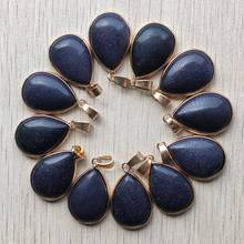 2020 New good quality blue sand stone gold side water drop charm pendants for jewelry making 12pcs/lot wholesale free shipping 2024 - buy cheap