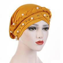 Hiyab musulmán elástico para mujer, turbante indio, sombrero, trenza de cuentas sólidas, gorro musulmán, pañuelo para la cabeza 2024 - compra barato
