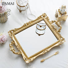 Relief Craft Resin Mirror Trays Decorative Gold Inlay Glass Jewelry Cosmetic Display Tray Wedding Ornaments Living Room Decor 2024 - buy cheap