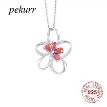 Pekurr 925 Sterling Silver Hollow Ruby Daisy Flower Necklace For Women Red Gems Zircon Pendants Flower Fashion Jewelry 2024 - buy cheap