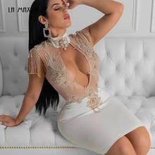 Vestido Bandage blanco con bordado para mujer, minivestido Sexy ceñido con cuello alto calado para fiesta, novedad de verano 2021 2024 - compra barato
