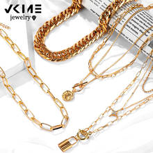 VKME Fashion Star Lock Pendant Necklace for Women Vintage Thick Chunky Chain Choker Multilayer Coin Necklaces Jewelry Gifts 2024 - buy cheap