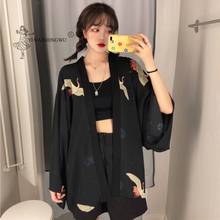 Roupas femininas, camisa de verão, fantasia japonesa, casaco retrô harajuku haori, guindaste estampado, cardigan de chiffon, blusa yukata 2024 - compre barato