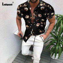 2021 Single Breasted Mens Elegant Leisure Blouse Short Sleeve Casual Shirt Flower Print Top Streetwear Handsome Men Shirt blusas 2024 - buy cheap