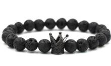 Cuentas de lava volcánica de piedra negra natural ajustables elásticas erf67 de 8mm, micro pavé de corona, pulsera de circonia cúbica cz 2024 - compra barato