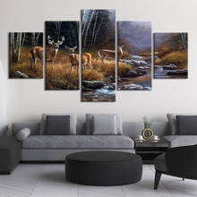 Home Decor 5 Panel Retro deer Lake Pictures HD Printed Modern Landscape Canvas Painting Wall Art Modular Poster 2024 - buy cheap