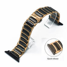 Гладкий керамический браслет для Apple Watch SE Band Series 6 5 4 3, ремешок на запястье для iWatch 40 мм 44 мм 42 мм 44 мм, черный/белый/золотой ремешок 2024 - купить недорого